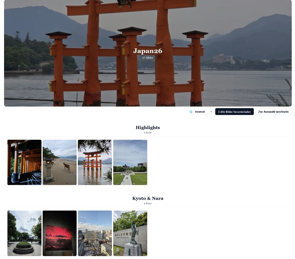 Client gallery view with hero, download and sections