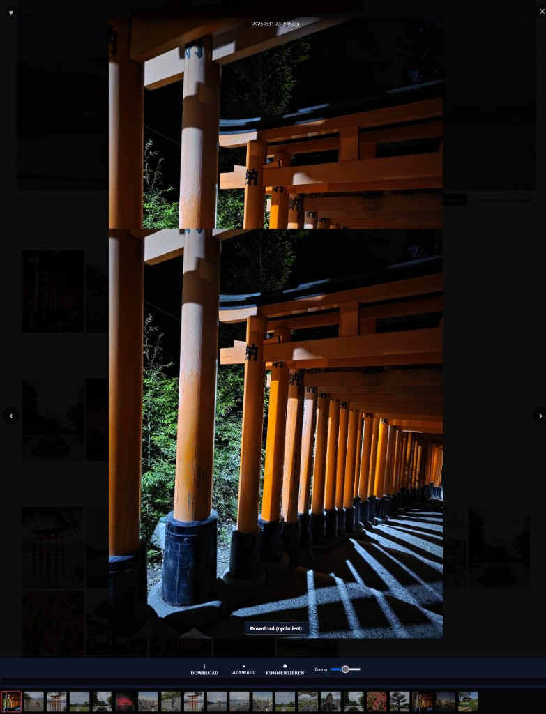 Gallery lightbox with download, selection, comment and zoom